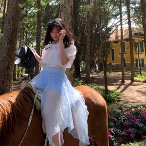 White Blouse and Blue Skirt
